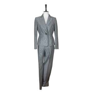 Le Suit Lined Pant Suit One Button Peak Lapel Straight Pant Gray Women’s Size 4